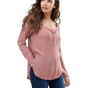 Free People XS Sunday Henley top blouse shirt purple pink NEW
